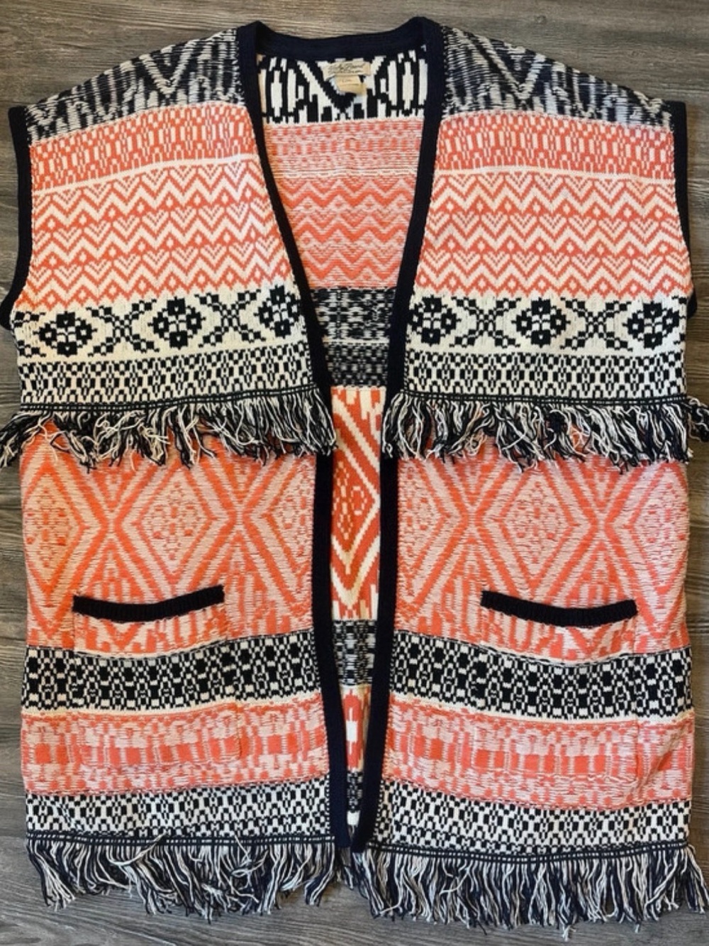 Lucky Brand knit Boho Fringed Poncho Cardigan vest Festival Comfy Size L XL